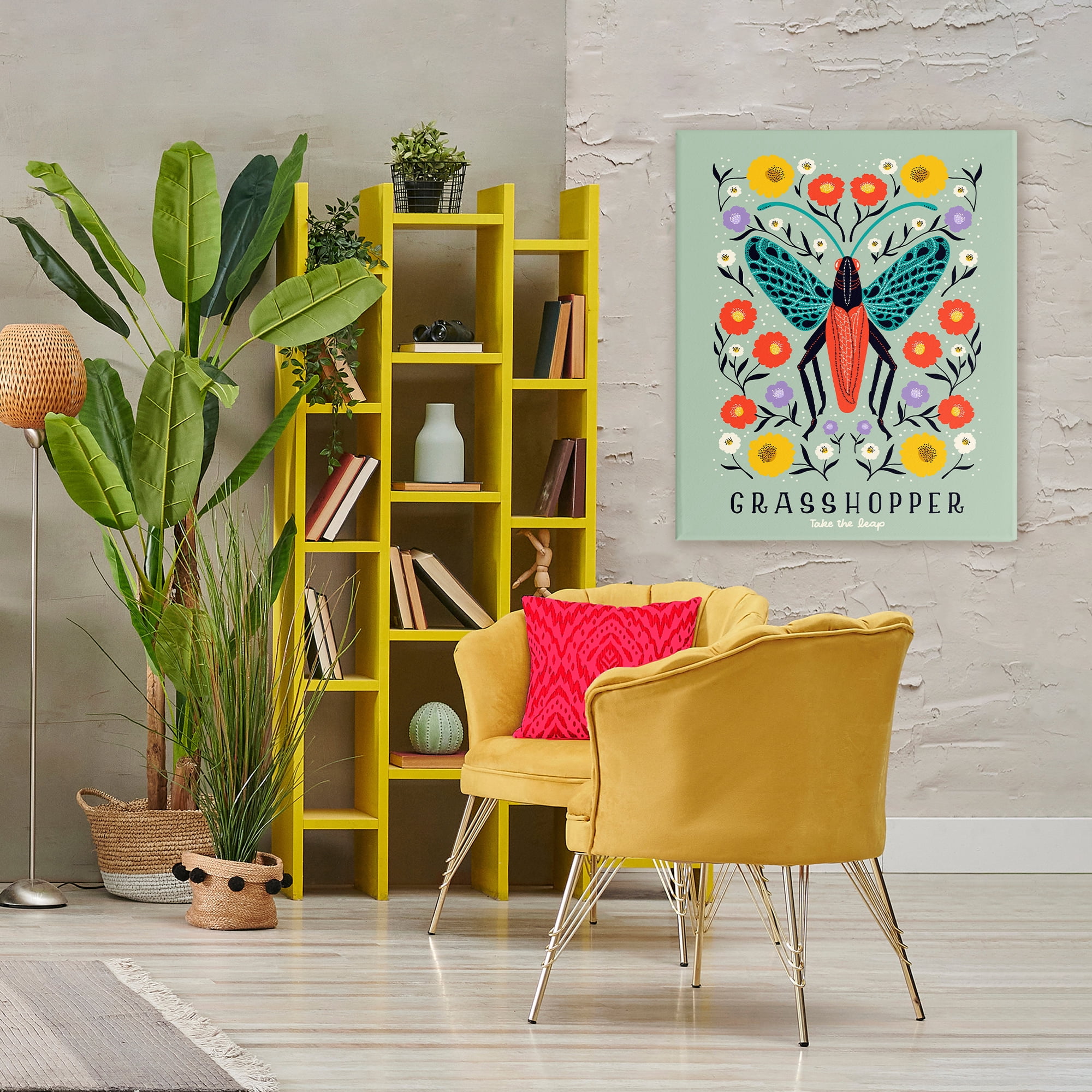 Stupell Industries Symmetrical Grasshopper with Blooms Canvas Wall Art, design by Indira Prieto | IndySign