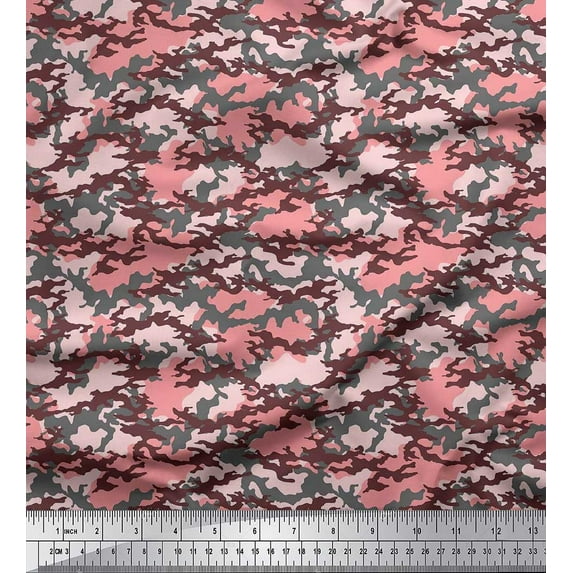 Soimoi Japan Crepe Satin Fabric Two Tone Camouflage Print Fabric by the Yard 42 Inch Wide