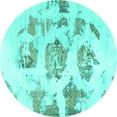 thumbnail image 1 of Ahgly Company Machine Washable Indoor Round Abstract Turquoise Blue Modern Area Rugs, 4' Round, 1 of 4