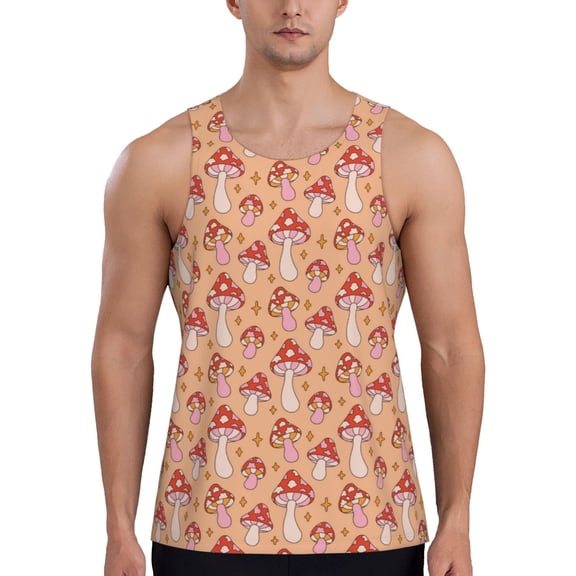Workout Tank Tops for Men - Mushroom Print A Quick Dry Sleeveless Muscle Shirts for Men with Running