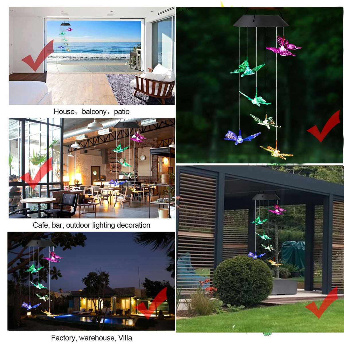 Carillon Éolien Solaire Chat LED – Imperméable à Changement De Couleurs | Décoration Extérieur Terrasse Jardin Balcon 75 Cm - 2