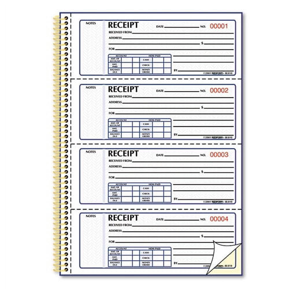 Money Receipt Book, Two-Part Carbonless, 7 X 2.75, 4/page, 300 Forms | Bundle of 2 Each