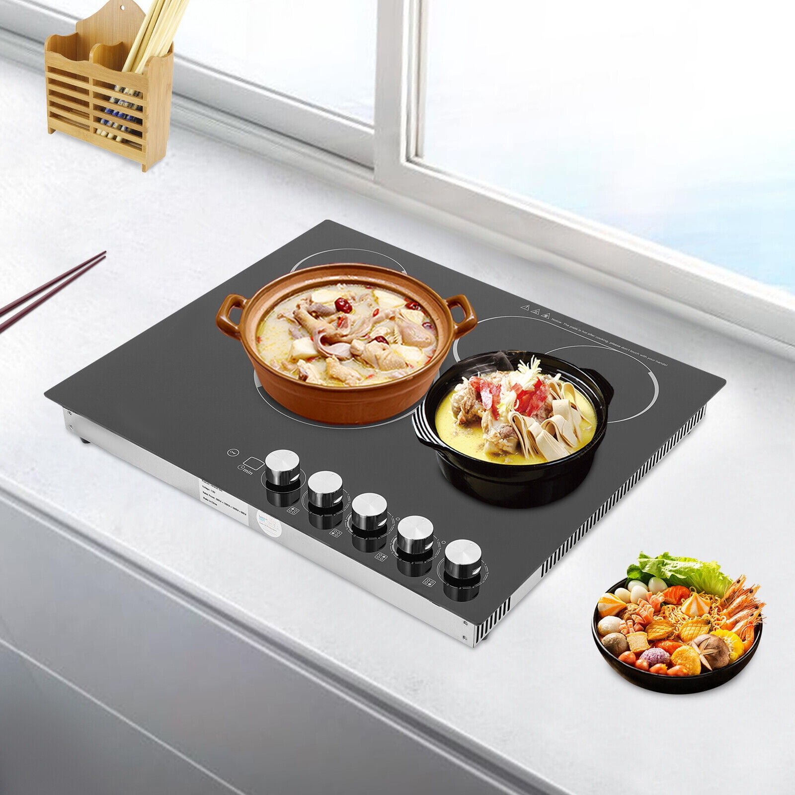Modern 110V Electric Cooktop Black Electric Stovetop 4 Burners Electric Cooktop for Homes, Restaurants