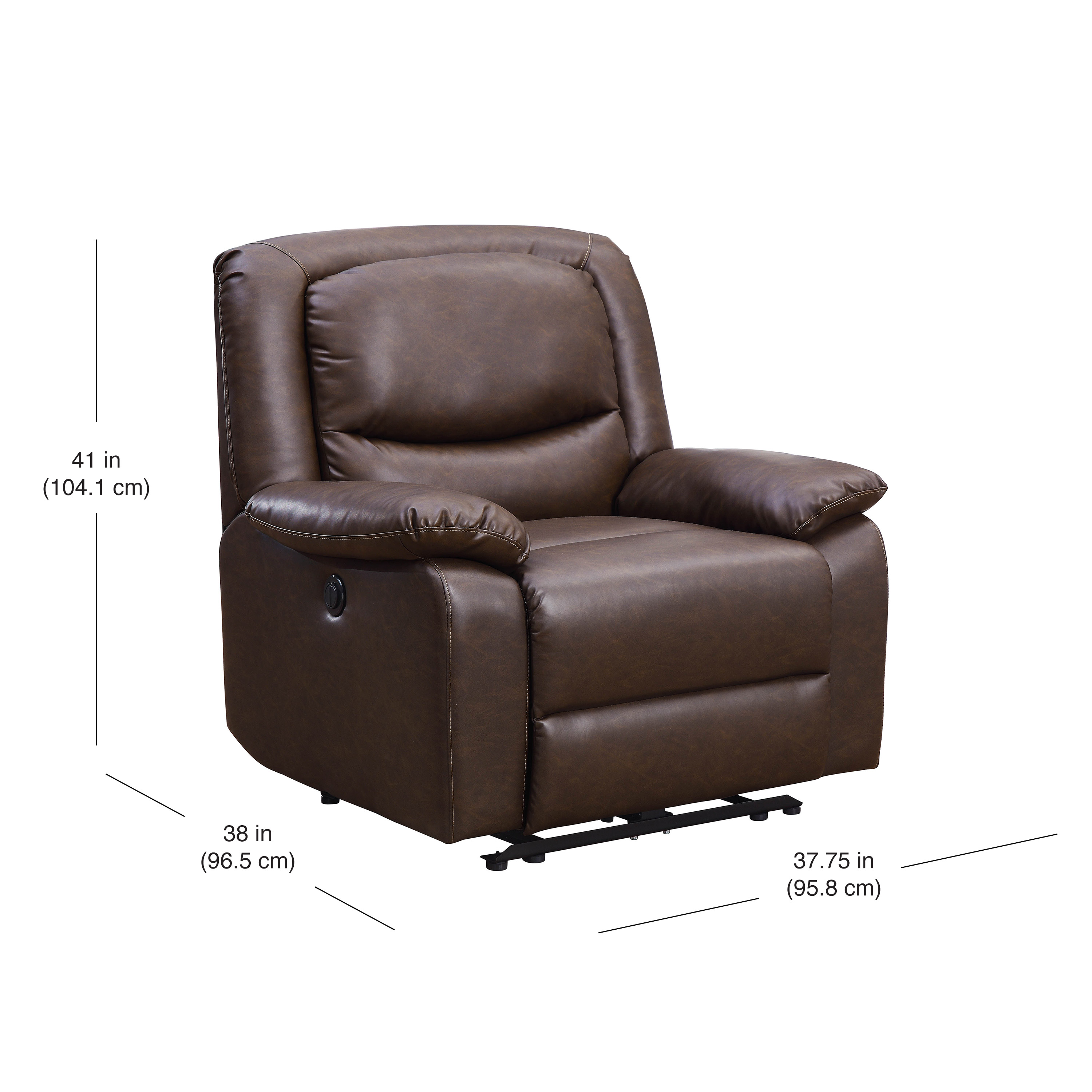 Serta Push-Button Power Recliner with Deep Body Cushions, Brown Faux Leather Upholstery - image 9 of 9