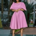 thumbnail image 2 of CEHVOM Women Fashion Solid Color Round Neck Large Skirt Hem Waist Retraction Dress Sale, 2 of 6
