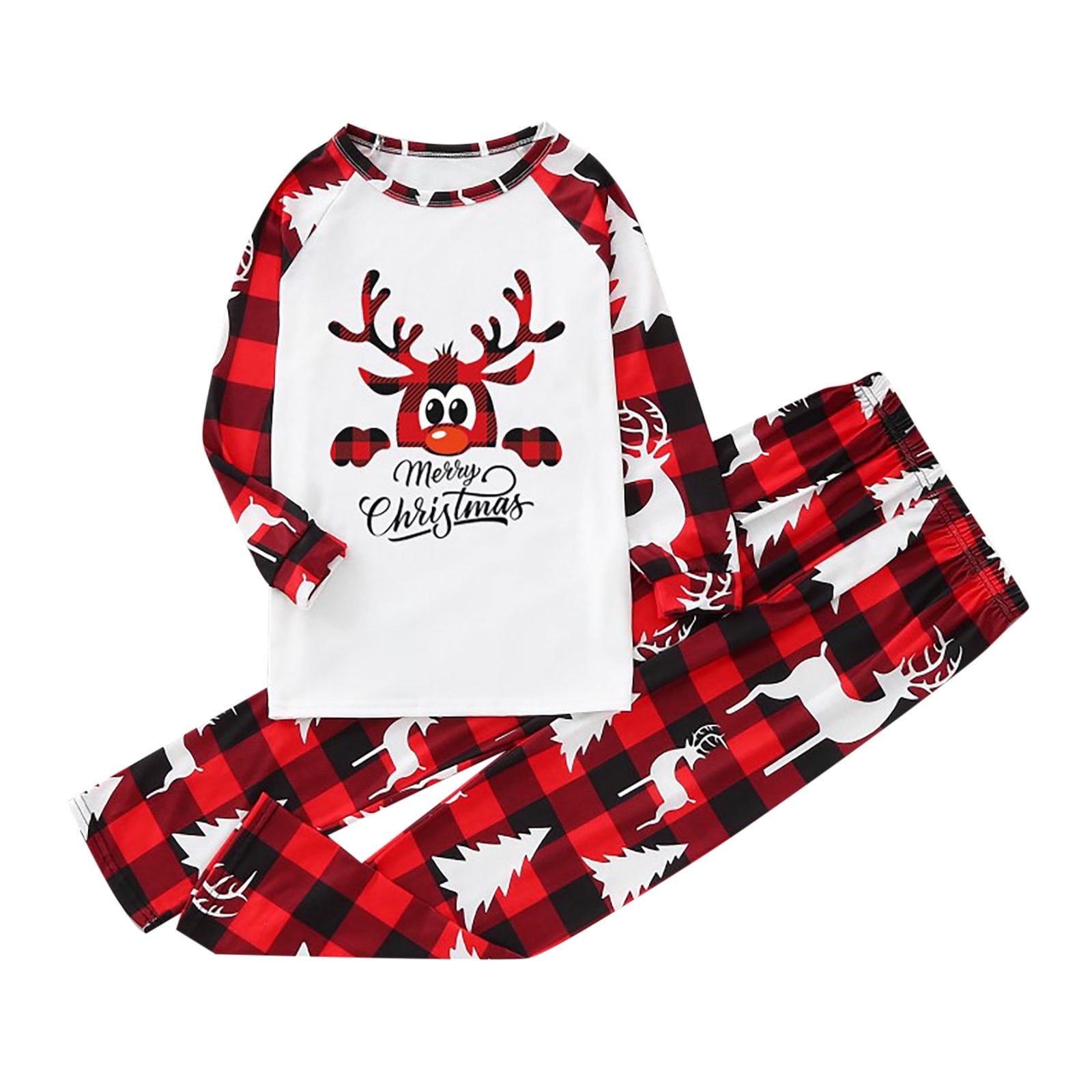 Matching Family Christmas Pajamas Set Christmas Pajamas Reindeer Printed Red Plaid Tops Long Pants Sleepwear Sets 