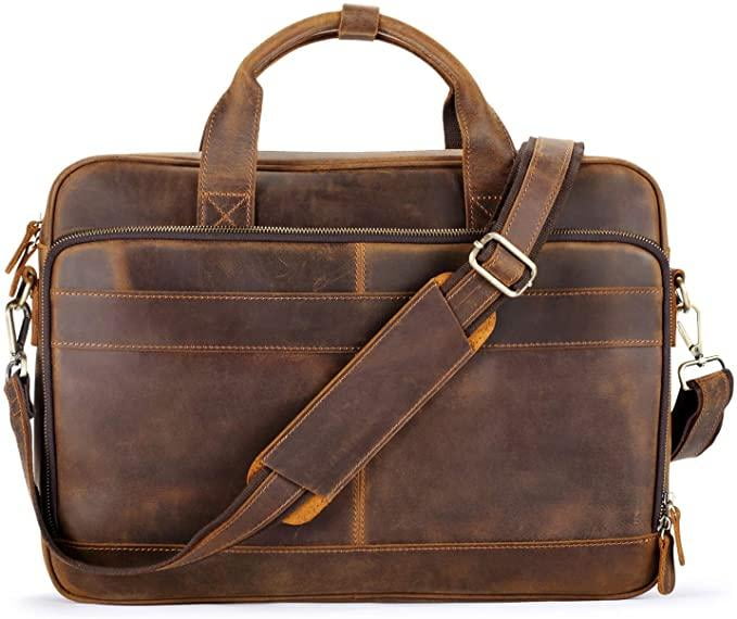 Mens Leather Briefcase Attache 15" Laptop Bags Anti-Theft Shoulder Messenger Bag 