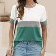 thumbnail image 5 of MIUOWANP Women's Short Sleeve Top Color Blocking Simplicity Casual Blouse Striped Printed T-shirt Round Neck Short Sleeve Shirt Size L(8)Green, 5 of 6