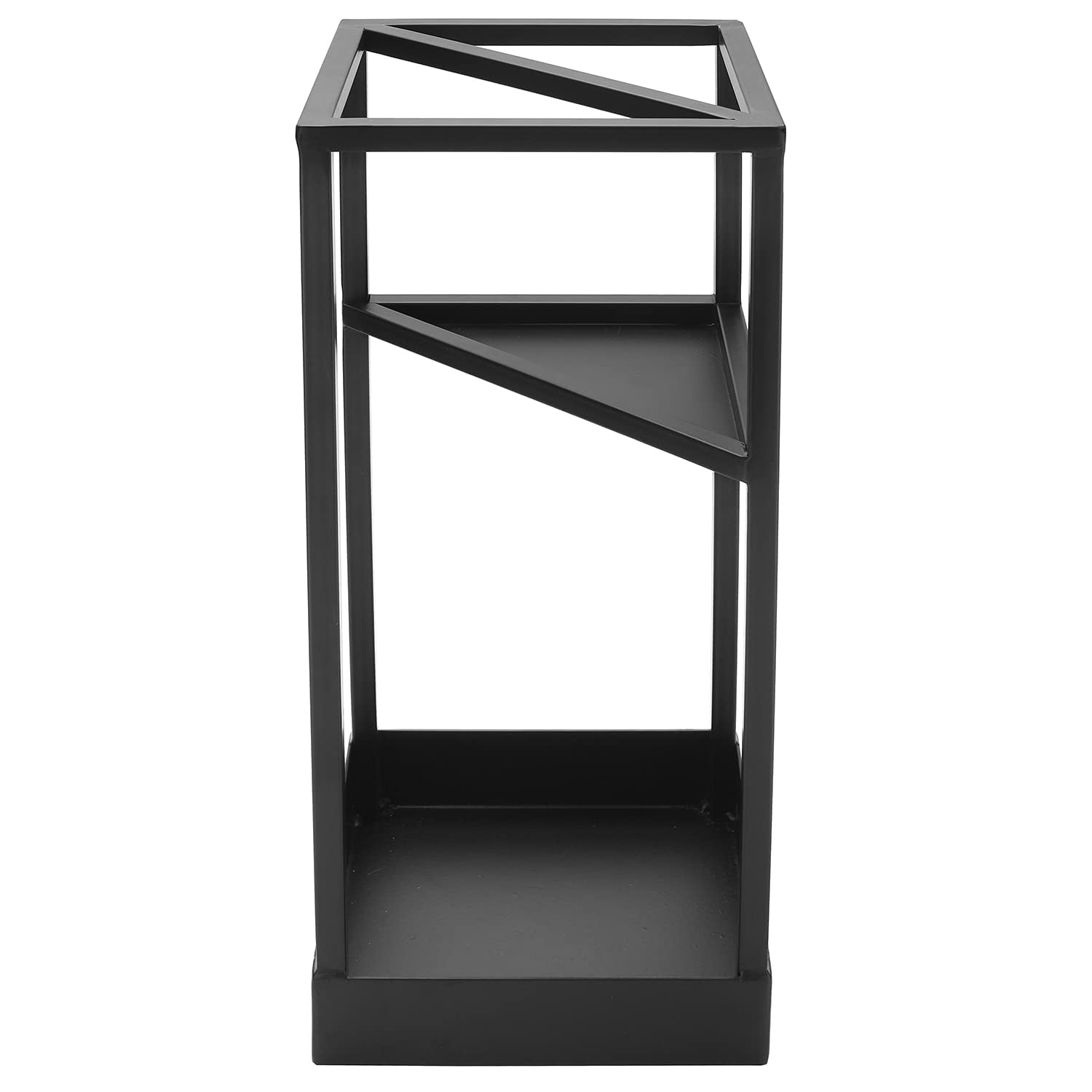 Umbrella Stand Holder For Entryway 20 Inch Tall Modern Metal Geometric Freestanding Rack Or Cane With Shelf Small And Bottom Drip Tray (black)