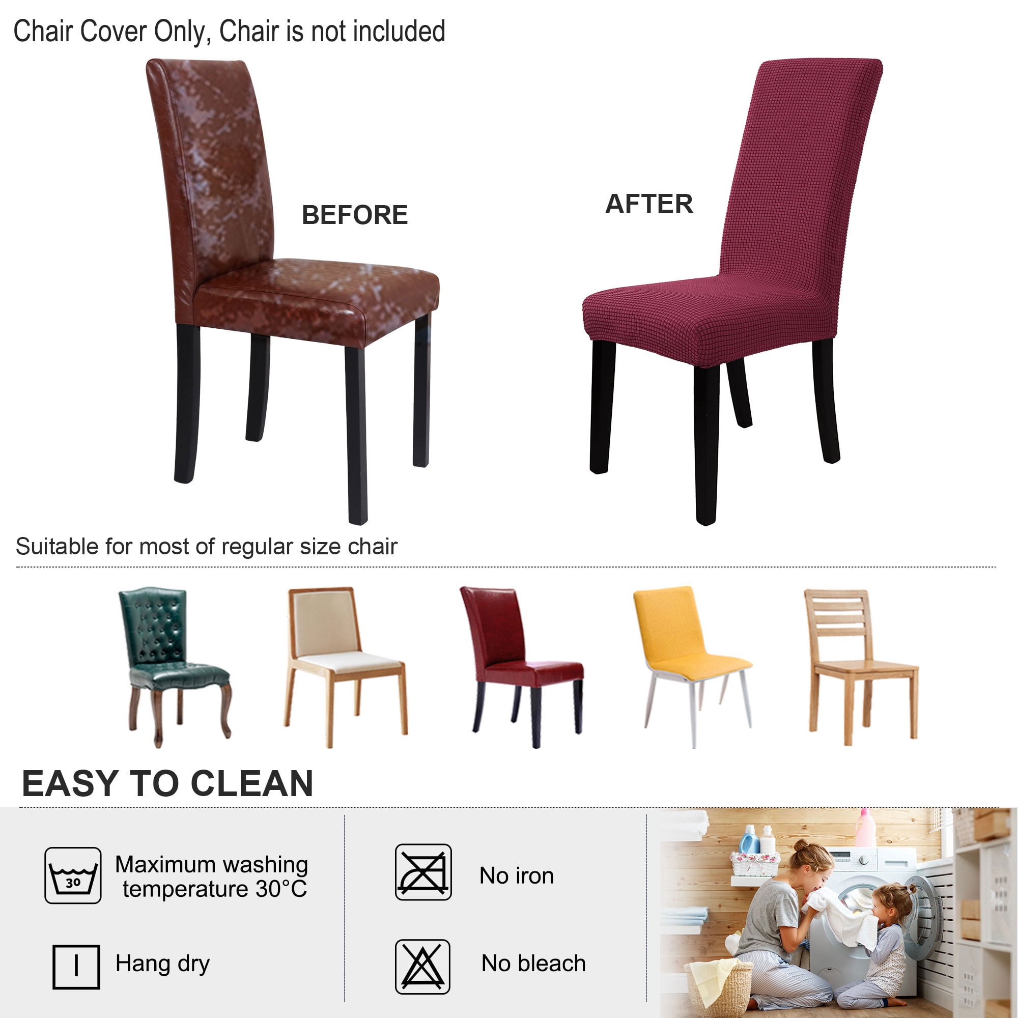 Unique Bargains Knit Spandex Seat Cover for Dining Chair Slipcovers Burgundy