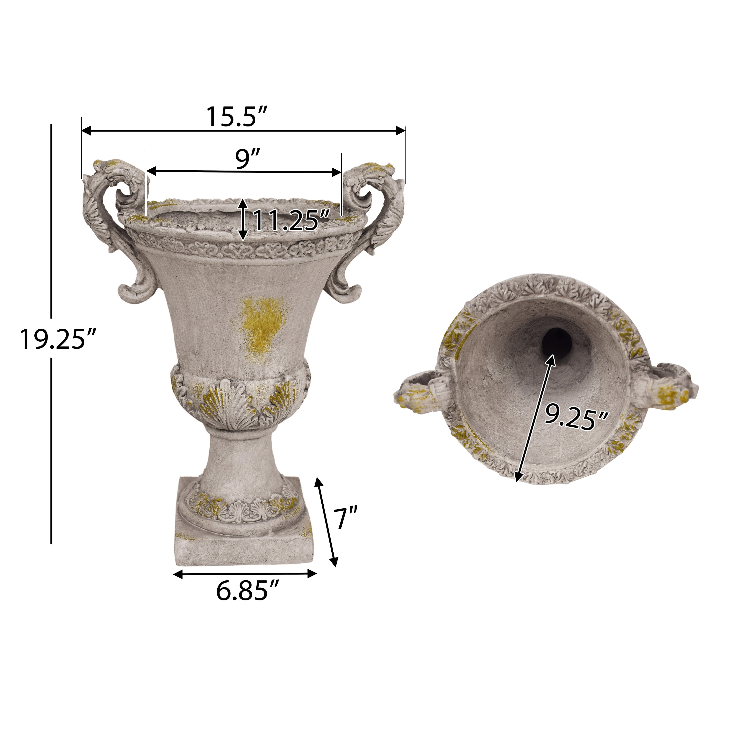 GDF Studio Upsal Outdoor Traditional Roman Chalice Cast Stone Garden Urn Planter, Gray with Moss