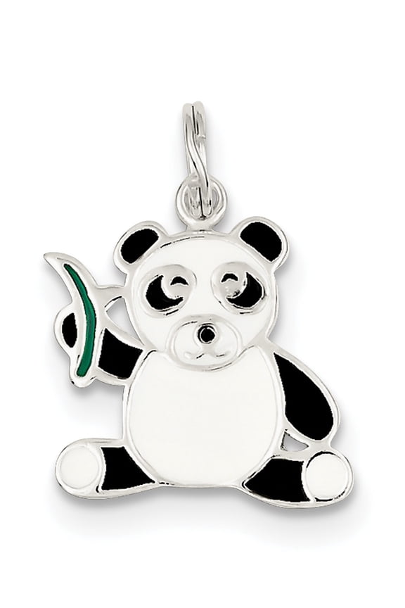 Sterling Silver Enameled Panda Bear Charm (25 X 10) Made In Thailand qc6823