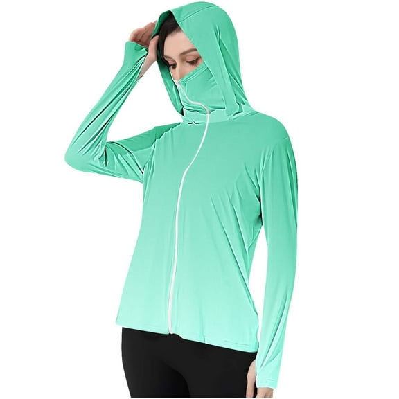 successthop Sun Protection Clothing Women Cooling UPF 50 Hooded Long Sleeve with Thumb Holes Gradient Jacket for Outdoor Driving Traveling Hiking Fishing L
