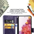 thumbnail image 6 of Dteck Wallet Case For Samsung Galaxy S20 FE 5G & 4G, Flip Folio Case Kickstand Card Slots Embossed Four-leaf Clover PU Leather Wallet Shockproof TPU Bumper Ultral Slim Cover - Purple, 6 of 6