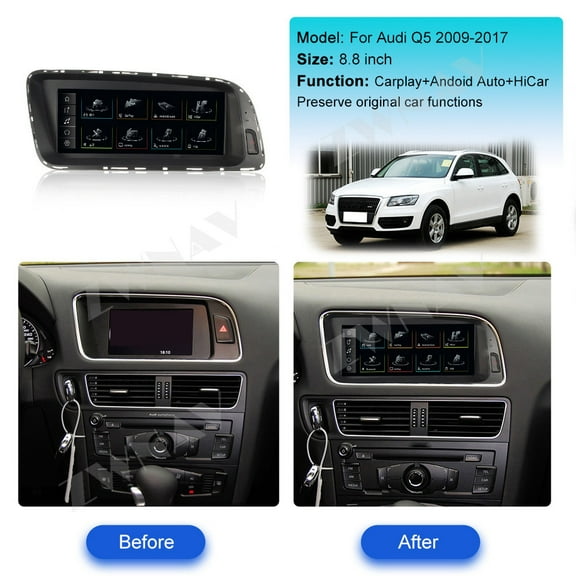 ZWNAV Ultra-Thin 8.8 inch Wireless CarPlay Android Auto Retain Original Car Function Car Radio Stereo Multimedia Receiver for Audi Q5 2009-2017 Compatible with Original Car System