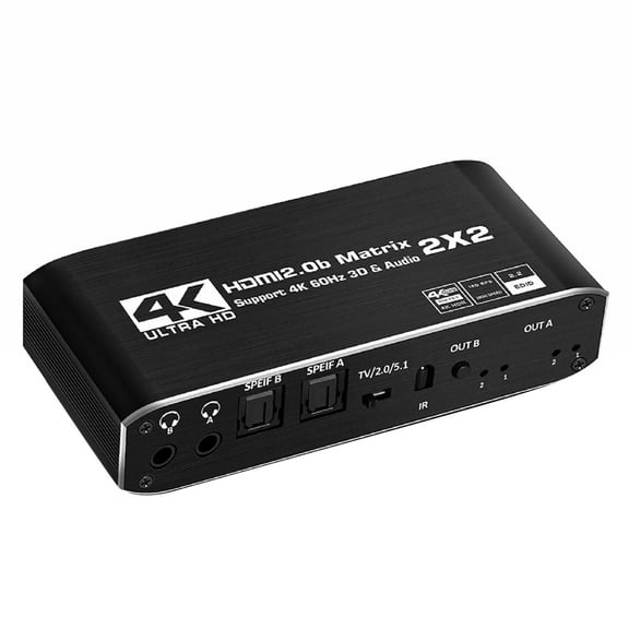 HDMI Matrix 2x2, 4K@60Hz HDMI Matrix Switch 2 in 2 Out Video Matrix Adapter Support HDMI 2.0b, HD, 3D Parts