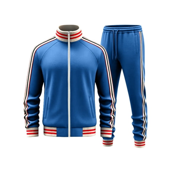 Domuza Men Track Suits 2 Piece Set Long Sleeve Zipper Fleece Sweatsuit Athletic Jackets & Pants Casual Jogging Suit Sweat Suits with Stripes Royal Blue M