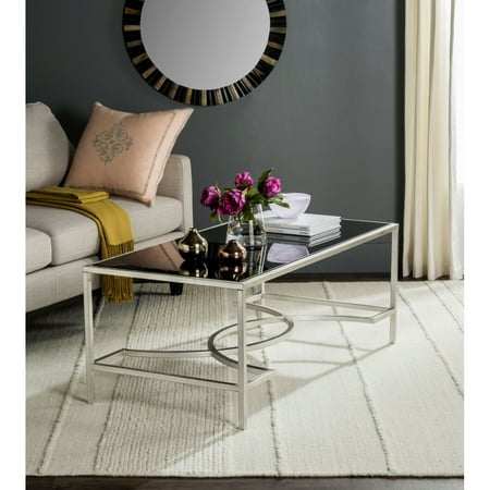 SAFAVIEH Inga 48 Width Coffee Table w/Tempered Glass Silver/Black