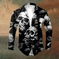 thumbnail image 2 of Halloween Shirts for Men Full Skeleton Floral Print Funny Button Down Lapel Long Sleeve Tops Fall Winter Outdoor Activities Mens Shirts Black L, 2 of 5