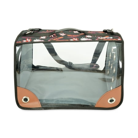 Small Pet Carrier for Small Dogs and Cats - Waterproof Soft Pet Travel Bag with Meshed Window - TSA Approved Pet Carrier for Cat Travel Bag - 7.9 x 13.8 x 7.9 Inch - Black-Flower