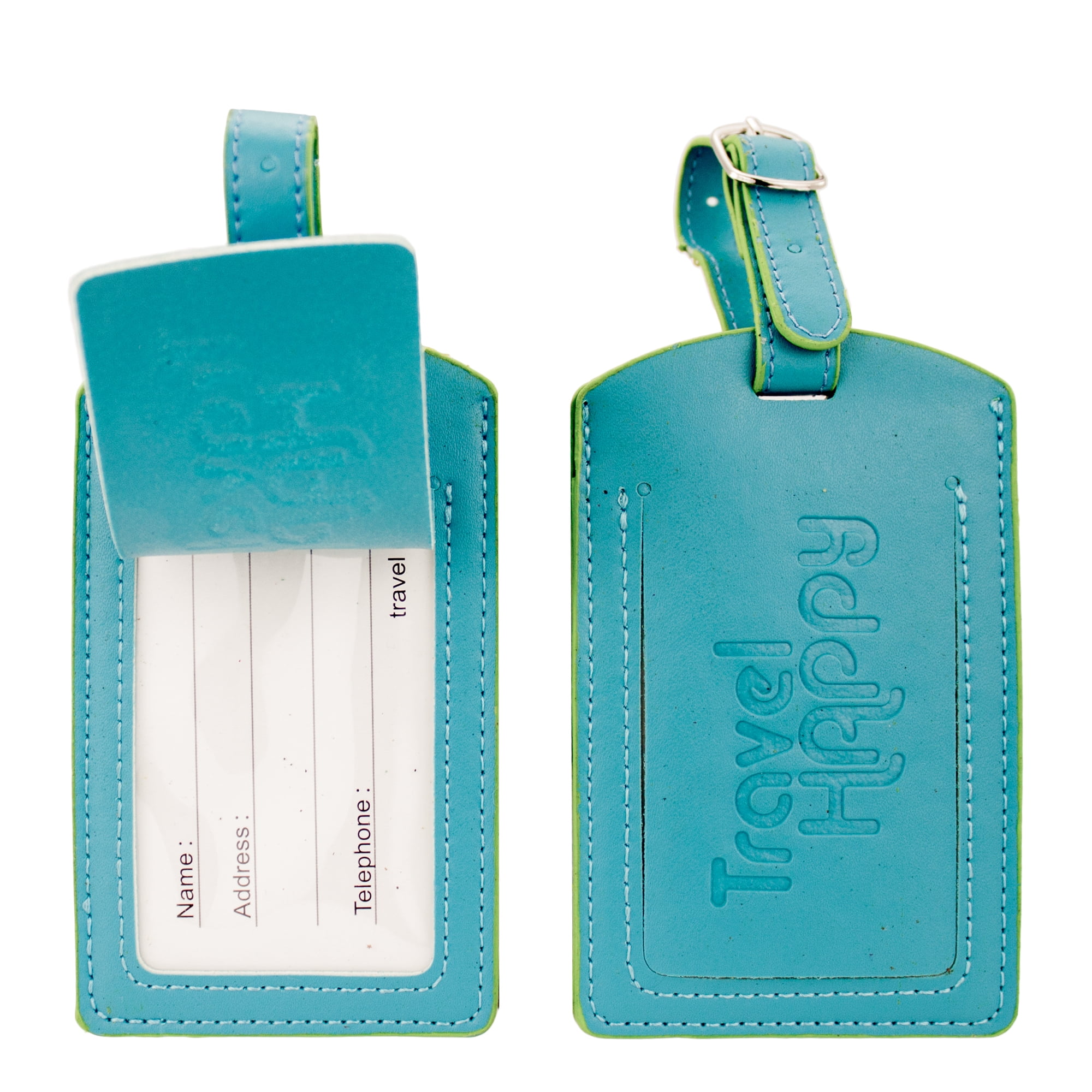 PU Leather Luggage Tags, Travel ID Bag Tags Set of 2 (Blue)