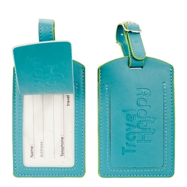 PU Leather Luggage Tags, Travel ID Bag Tags - Set of 2 (Blue)