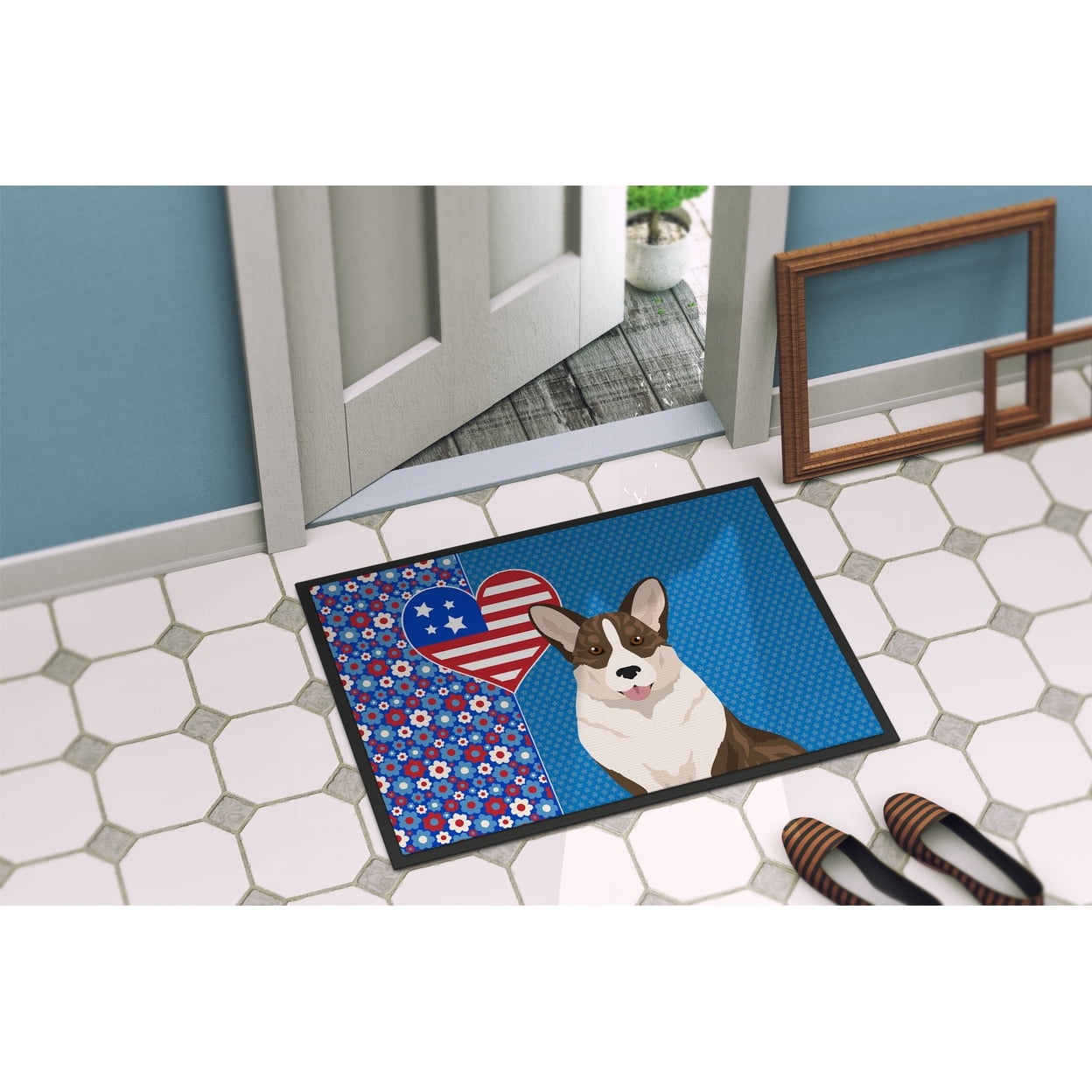 Brindle Cardigan Corgi USA American Indoor or Outdoor Mat 24x36