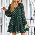 thumbnail image 2 of Vestido con cuello en V, manga larga, estampado con cordón, vestido casual de moda fluido para mujer, 2 of 7