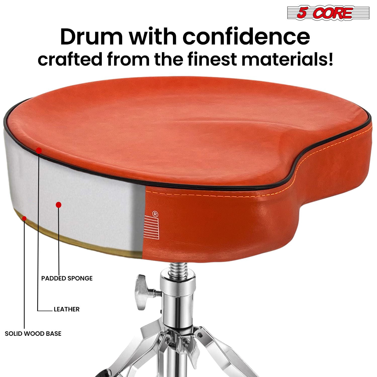 Drum Throne Padded Guitar Stool Saddle Drummer Seat for Adults & Kids