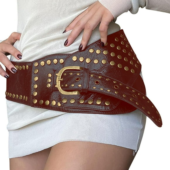 Women's Fashion Street Style Belt, Hontri Y2K Aesthetic Belt with Metal Decor Fashionable Street Trend Belt with Waistband And Versatile Texture Belt for All Seasons