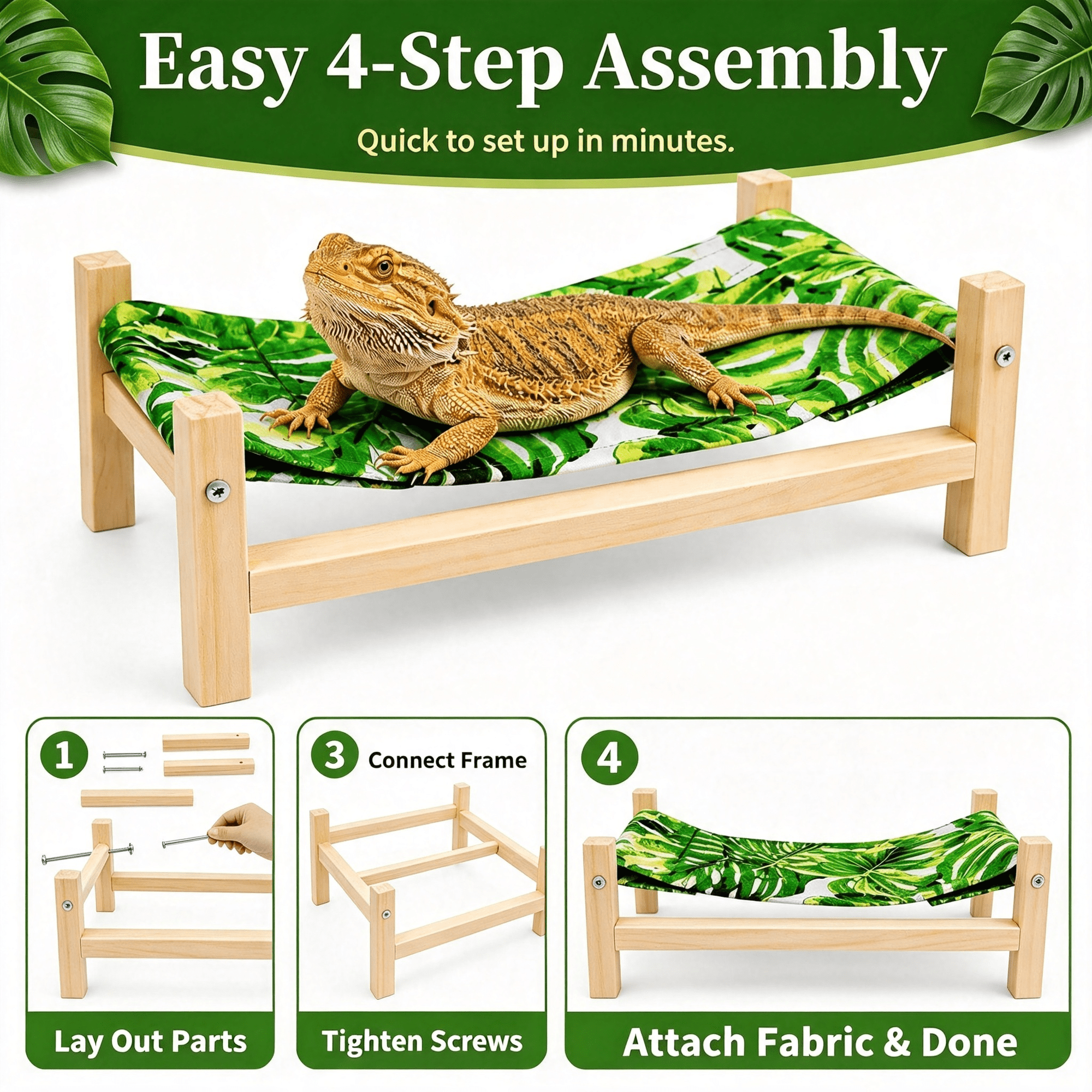 BESTSKY Bearded Dragon Bed,Wooden Reptile Hammock,Leopard Gecko&Bearded Dragon Tank Accessories,Hermit Crab &Crested Gecko Accessories Bearded Dragon Tank Accessories (Large)