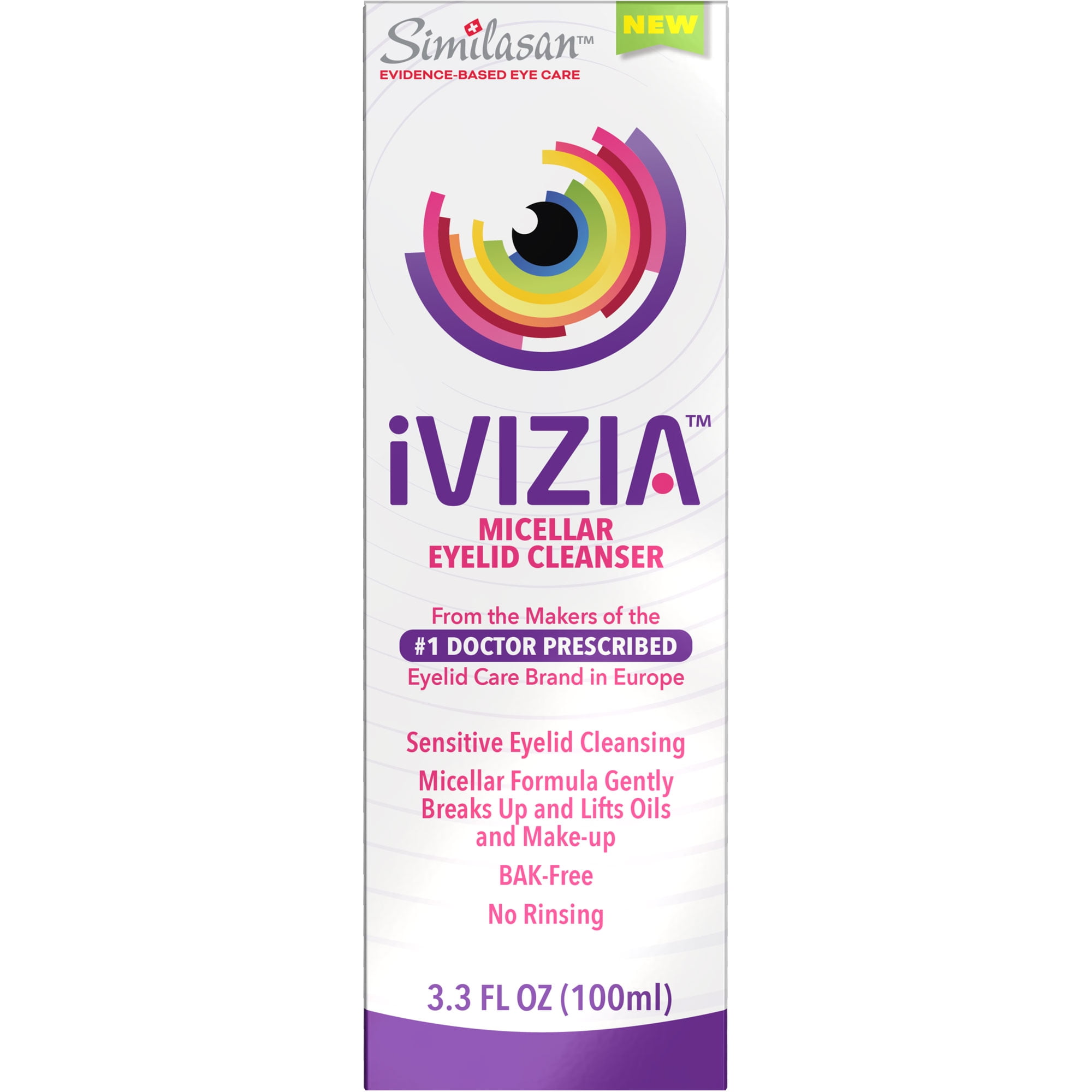 iVIZIA Micellar Eyelid Cleanser for Sensitive Eyelids, 3.3 fl oz Bottle