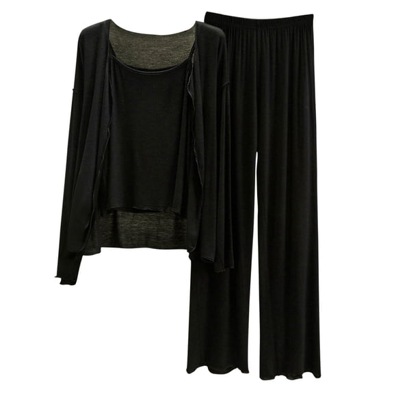 CHUMUD Womens 3 Piece Pajama Sets Spaghetti Strap Camisole Tops Cardigan and Pants Soft Sleepwear Casual Nightwear Pjs Lounge Set