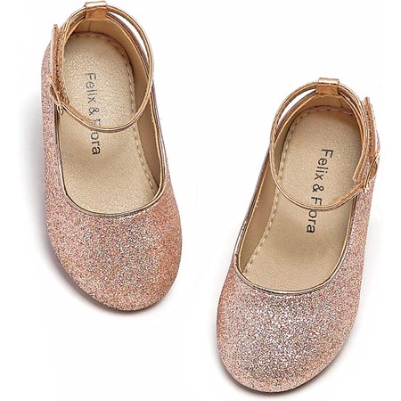 

QWZNDZGR Girls Toddler Little Ballet Shoes - Flower Girls Mary Jane Flats Dress Shoes Party Wedding