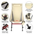 thumbnail image 5 of TOPCHANCES Camping Chairs, High Back Camping Chair with Headrest and Storage Bag, Outdoor Portable Lightweight Foldable Chair for Camping, Hiking, Travel, Beach and Sports, Beige, 5 of 8