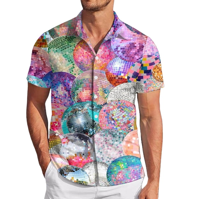 PMUYBHF Chemise à Manches Courtes Imprimée 3D Mode Sequins Mardi pour Hommes 9659 m