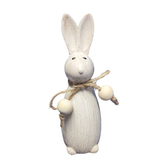 Wooden Rabbit Figurine with Bow Tie Decorative Bunny Ornament for Home Office Desk Shelf Display Easter Decoration