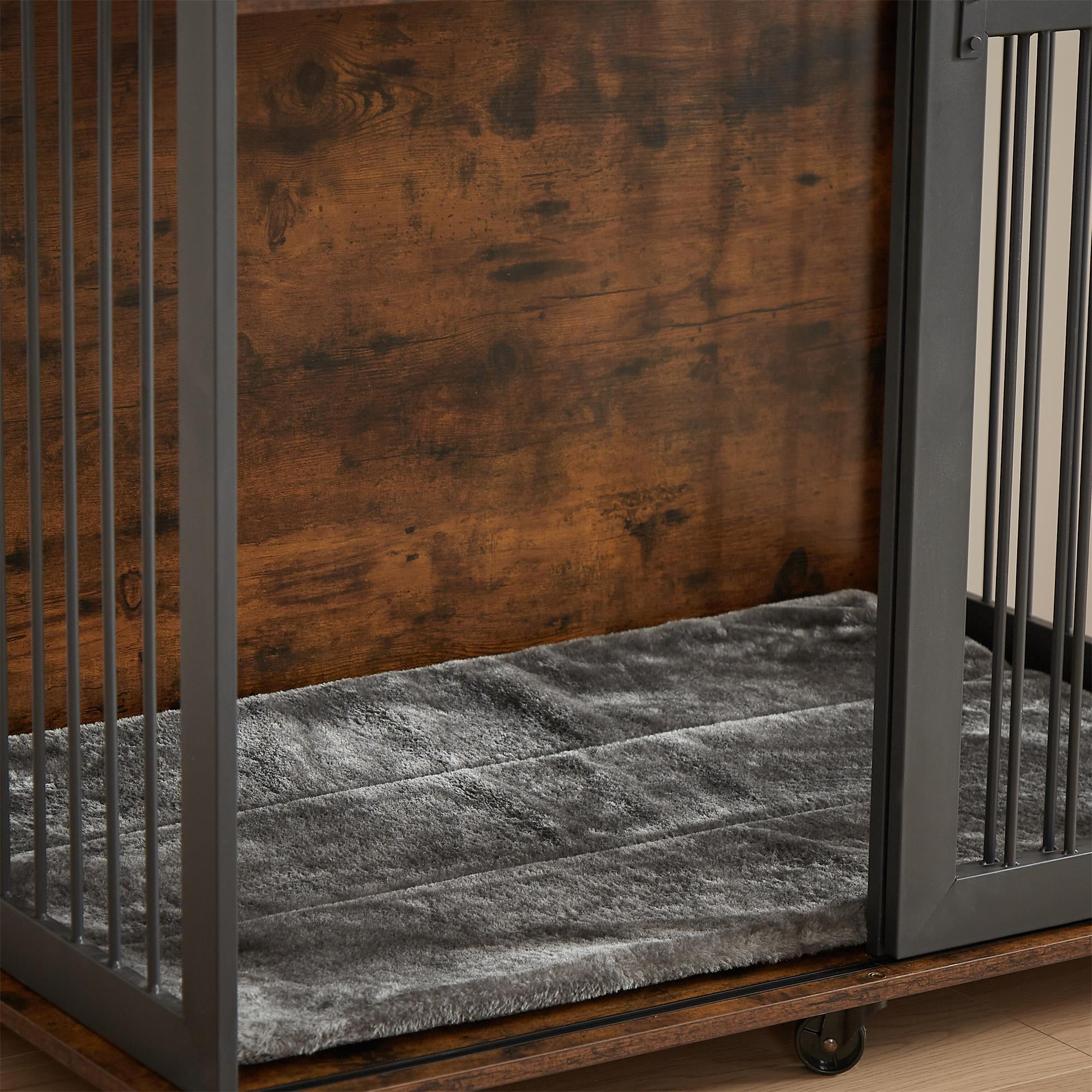 Pefilos 43" Heavy Duty Dog Crate with Cabinet, Furniture Style Dog Cage Sliding Frame Iron Door with Wheels, Mat, Dog House for Indoor Dogs, Brown Pefilos 43" Heavy Duty Dog Crate with Cabinet, Furniture Style Dog Cage Sliding Frame Iron Door with Wheels, Mat, Dog House for Indoor Dogs, Brown