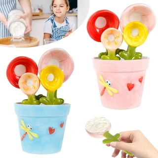 1Set Flower Measuring Spoons Set in Pot,Cute Ceramic Measuring Spoons with  Base,Porcelain Flower Small Spoons with Holder for Home and Kitchen (Flower  Shape)