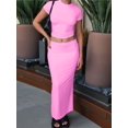 thumbnail image 3 of Women's 2 Piece Sets Short Sleeve Crewneck Cropped Top Bodycon Maxi Skirt Outfit Pink S, 3 of 8