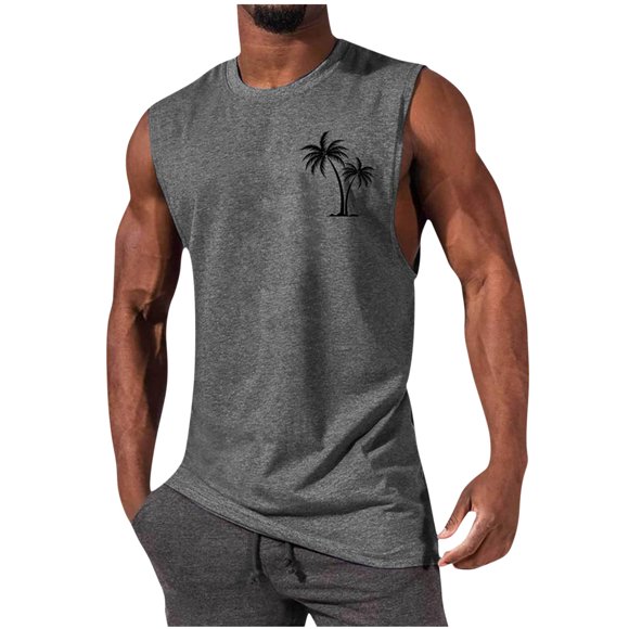 Erwazi Men's Summer Tank Top Shirt Tropical Printed Sleeveless Shirts Fitted Muscle Tank Tops Sport Round Neck T-Shirt