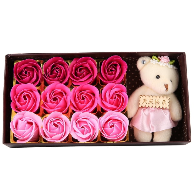 Oso de peluche con forma de rosa, 12 rosas, jabón, regalo romántico para el día de San Valentín, rendimiento confiable