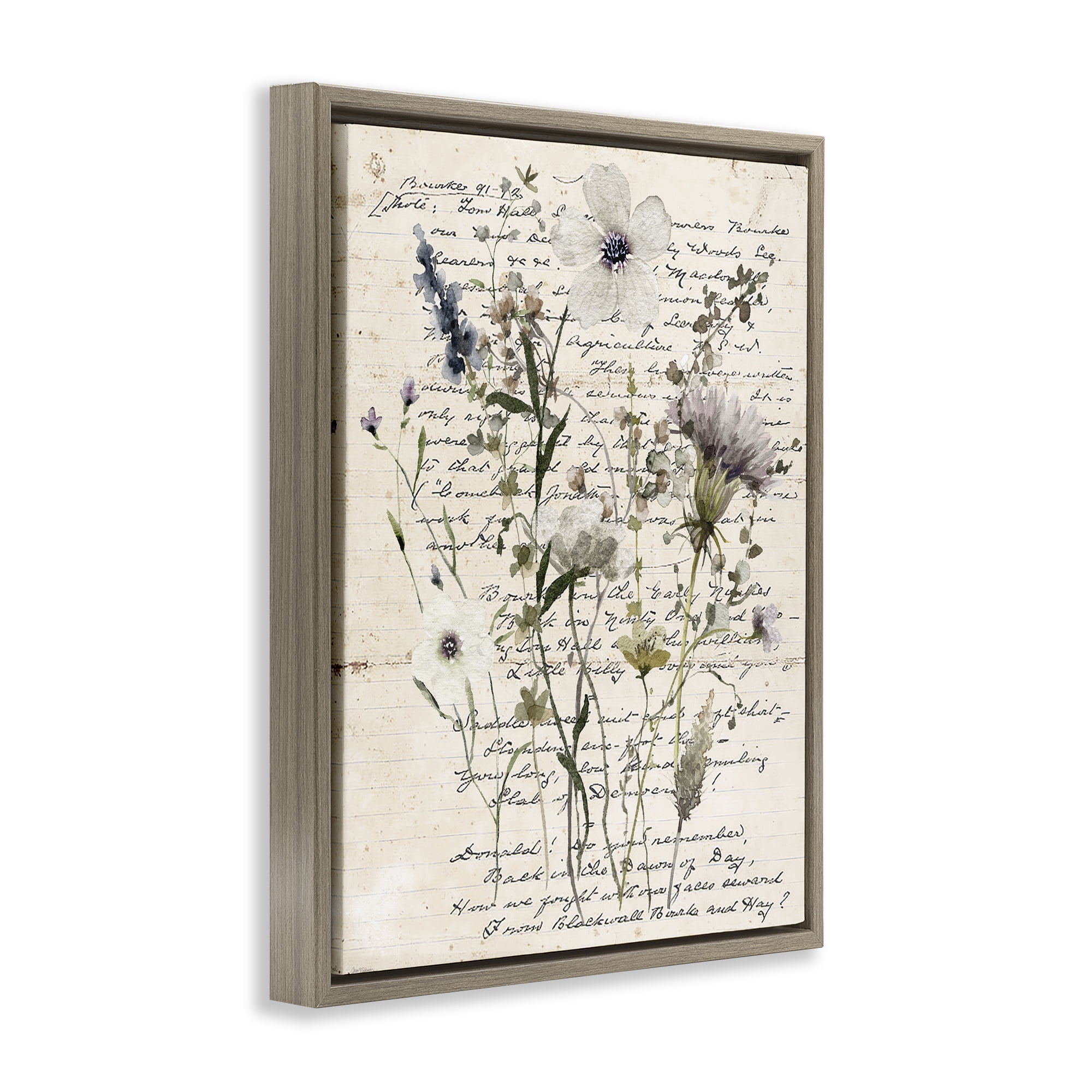 Stupell Industries Pressed Flowers on Page Plants & Flowers Painting Brown Floater Framed Canvas Art Print Wall Art, 17 x 21