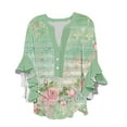 thumbnail image 2 of Xysaqa 3/4 Length Sleeve Womens Tops Boho Floral Printed T-Shirt Trendy V-Neck Summer Shirts Loose Fits Dressy Casual Ruffle 3/4 Sleeve Tunic Blouses Top S-2XL, 2 of 5