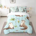thumbnail image 2 of Sea Otter Comforter Set Full 7 Piece Ocean Life Marine Animal Bed in a Bag Nautical Coastal Bedding Set(1 Comforter,1 Fitted Sheet,1 Flat Sheet,2 Pillowcases,2 Throw Pillow Covers), 2 of 4