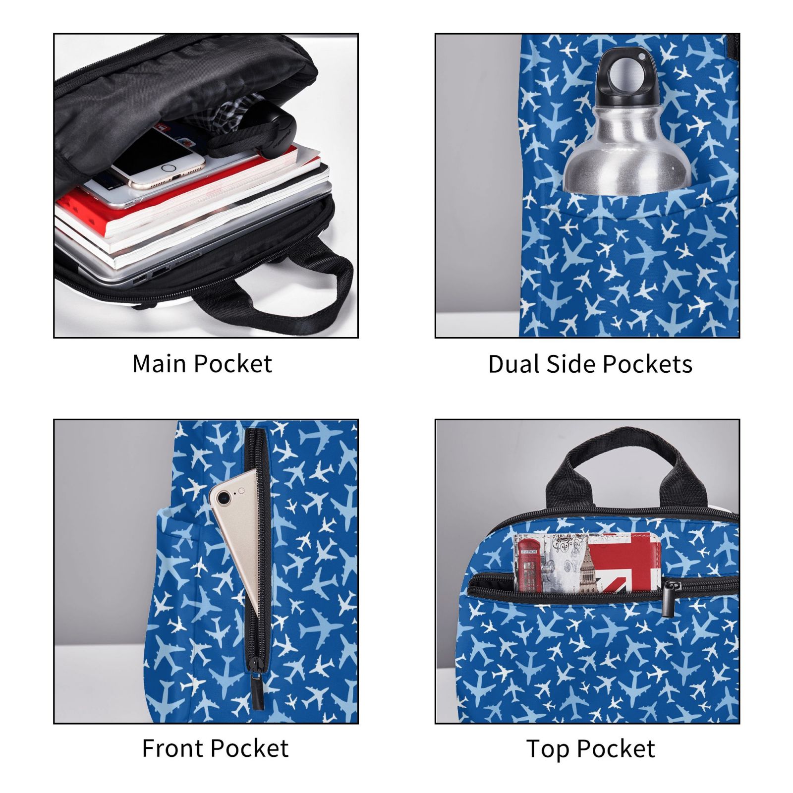 Defioc Airplanes in the Sky Pattern Travel Laptop Backpack,Lightweight Backpack Travel Hiking Daypack Backpack Work Bag for Men Women