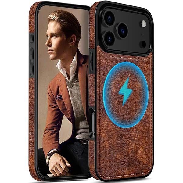 wonima44 for iPhone 17 Pro Leather Case Compatible with MagSafe, Slim Luxury PU Non-Slip Grip Rugged Bumper Shockproof Protective Cover Phone Case for iPhone 17 Pro 6.3" 2025 - Brown