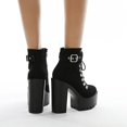 thumbnail image 2 of Women's Chunky Heel Platform Goth Dress Ankle Boots Classic Round Toe Lace Up Side Zipper High Block Heel Combat Bootie, 2 of 7