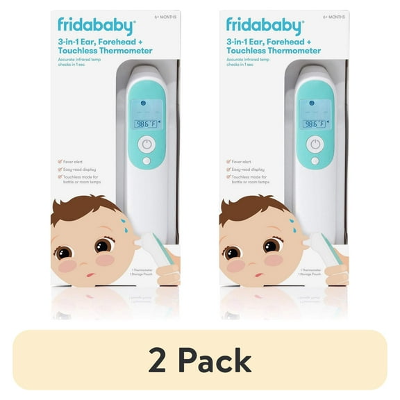 (2 pack) Frida Baby 3 in 1 Digital Thermometer for Ear, Forehead, and Touchless Infrared Bottle Temperature