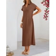 thumbnail image 6 of Merokeety Womens Summer Maxi Dress V Neck Collared Vacation T Shirt Long Dresses Brown m, 6 of 8